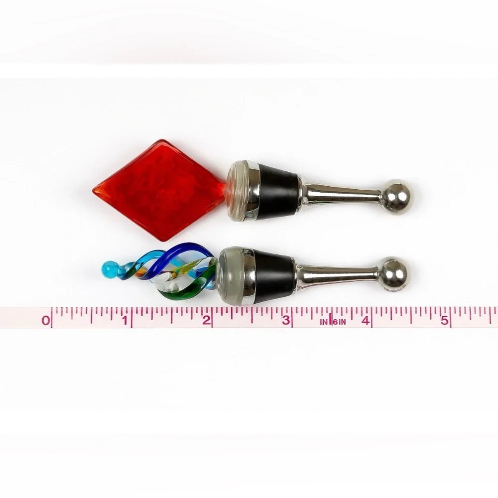 Hand Blown Art Glass Wine Bottle Stoppers Set of 2 Colorful Barware Gift Decor